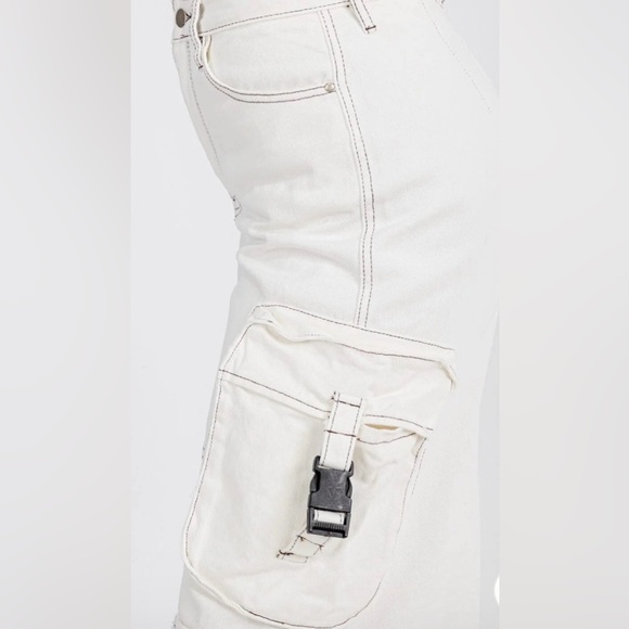 White Cargo Pants with Pockets - Picture 2 of 4
